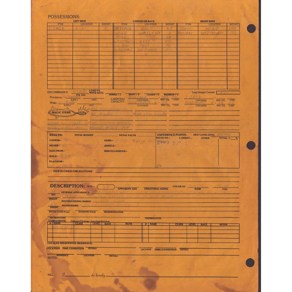 Vintage 1983 Advanced Dungeons & Dragons AD&D Player Character Record Sheet VG- - Picture 2 of 2